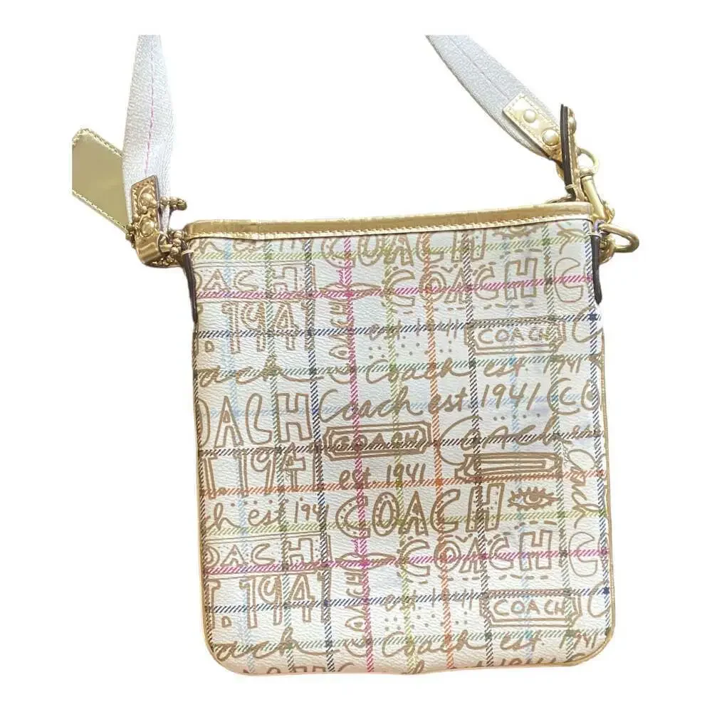 COACH Script Signature Graffiti Small Crossbody Bag Khaki Metallic Canvas Y2K
